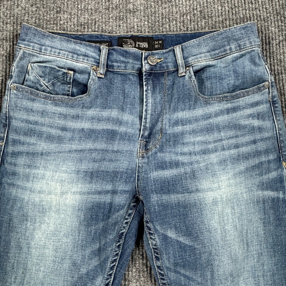 Seeded & Sewn Jordan Regular Straight Jeans Mens 34x30 Blue Denim